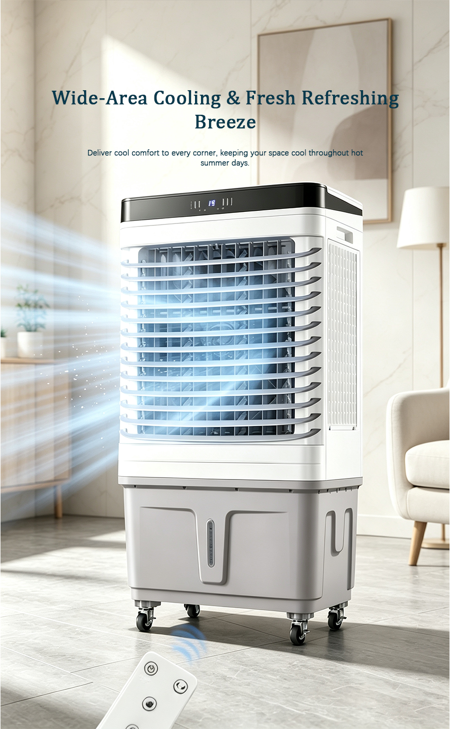 Mobile Evaporative Air Cooler | Commercial Water Cooling Fan with 55L Large Water Tank image 2