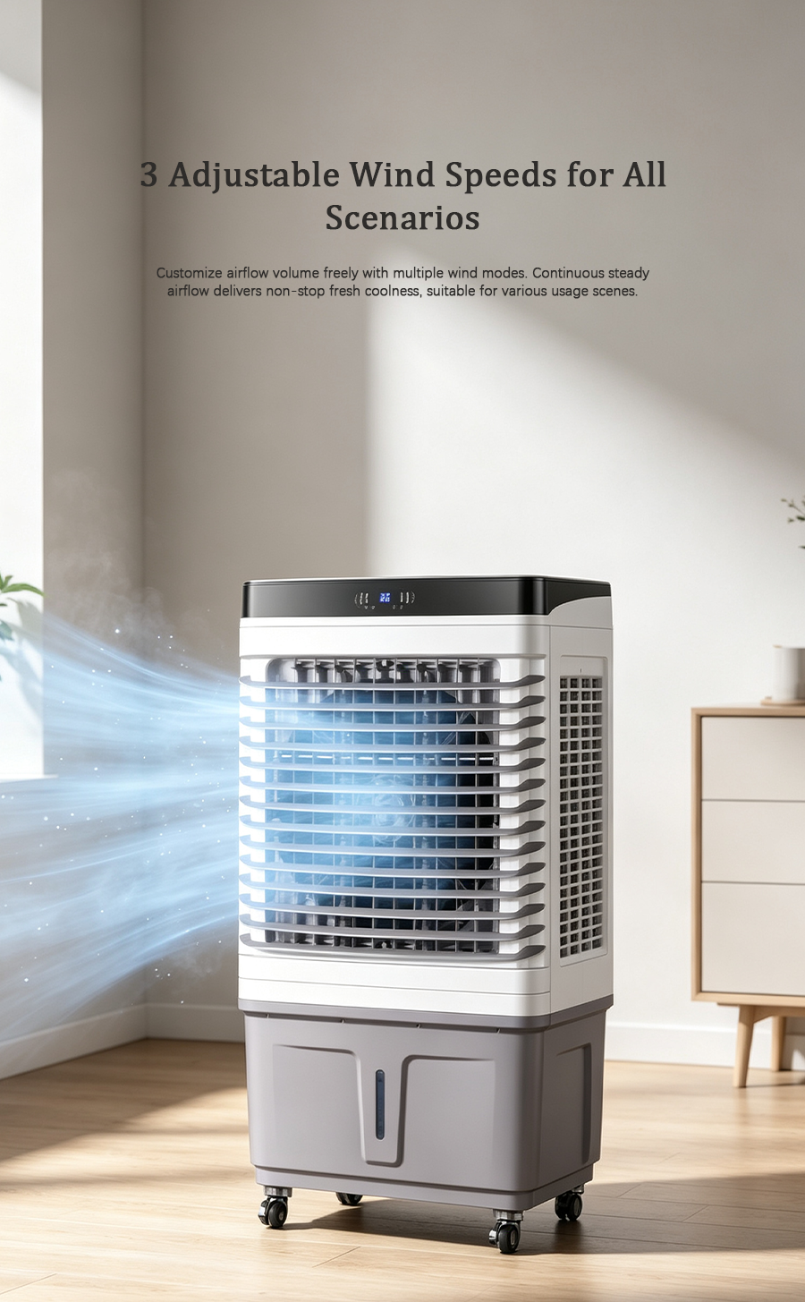 Mobile Evaporative Air Cooler | Commercial Water Cooling Fan with 55L Large Water Tank image 3