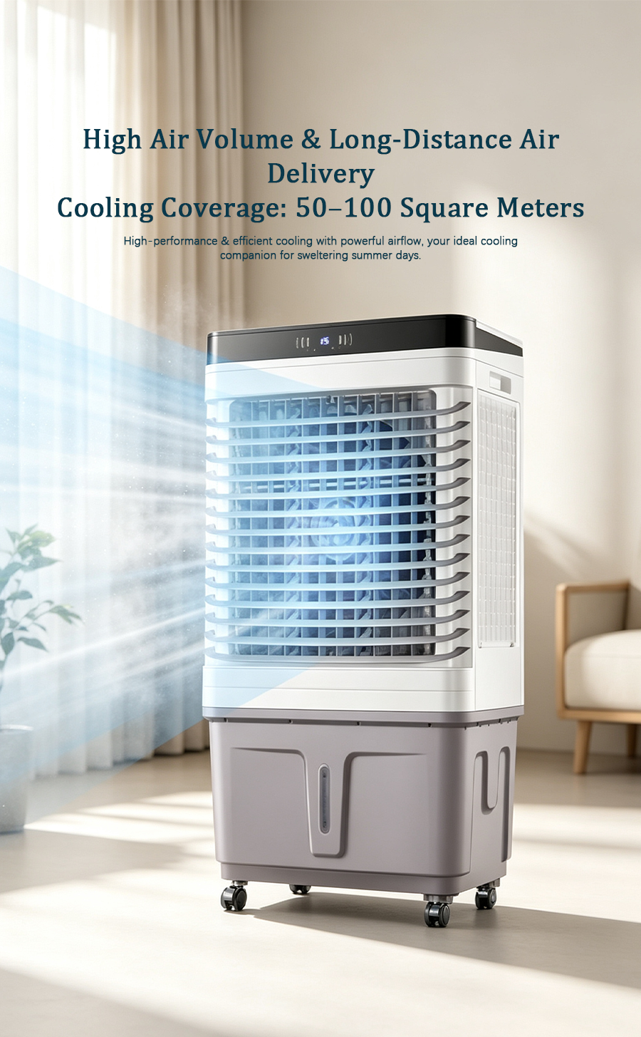 Mobile Evaporative Air Cooler | Commercial Water Cooling Fan with 55L Large Water Tank image 5