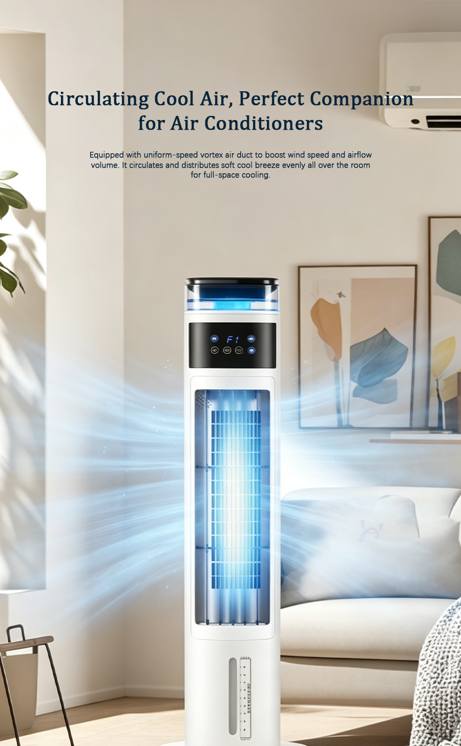 Mist Evaporative Cooling Tower Fan | Smart Voice Control Air Cooler, Humidifying Vertical Cooling Fan with Remote Control image 6