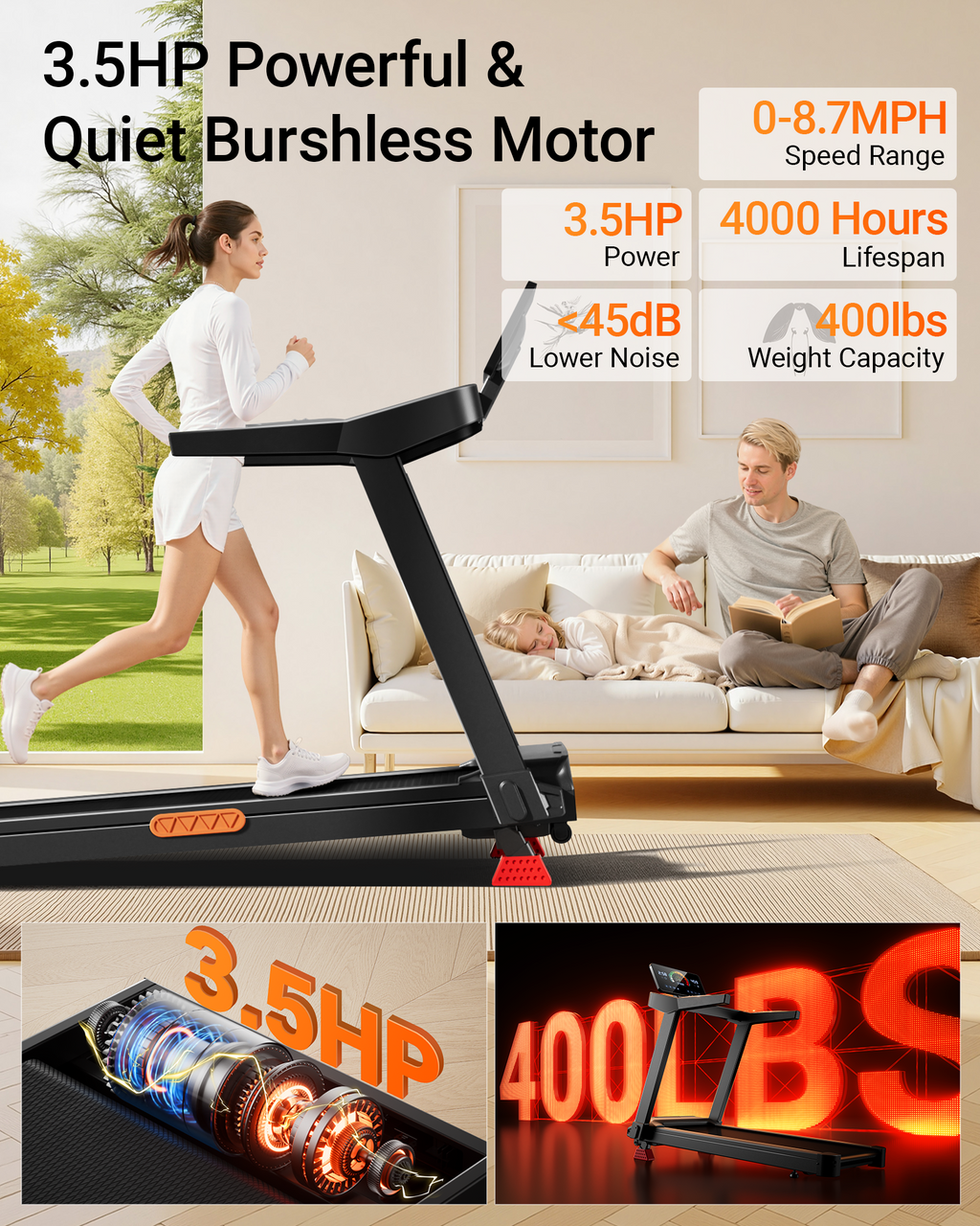 Umay L20 Foldable Treadmill with 20% Manual Incline, 8.7MPH & 400LBS Capacity