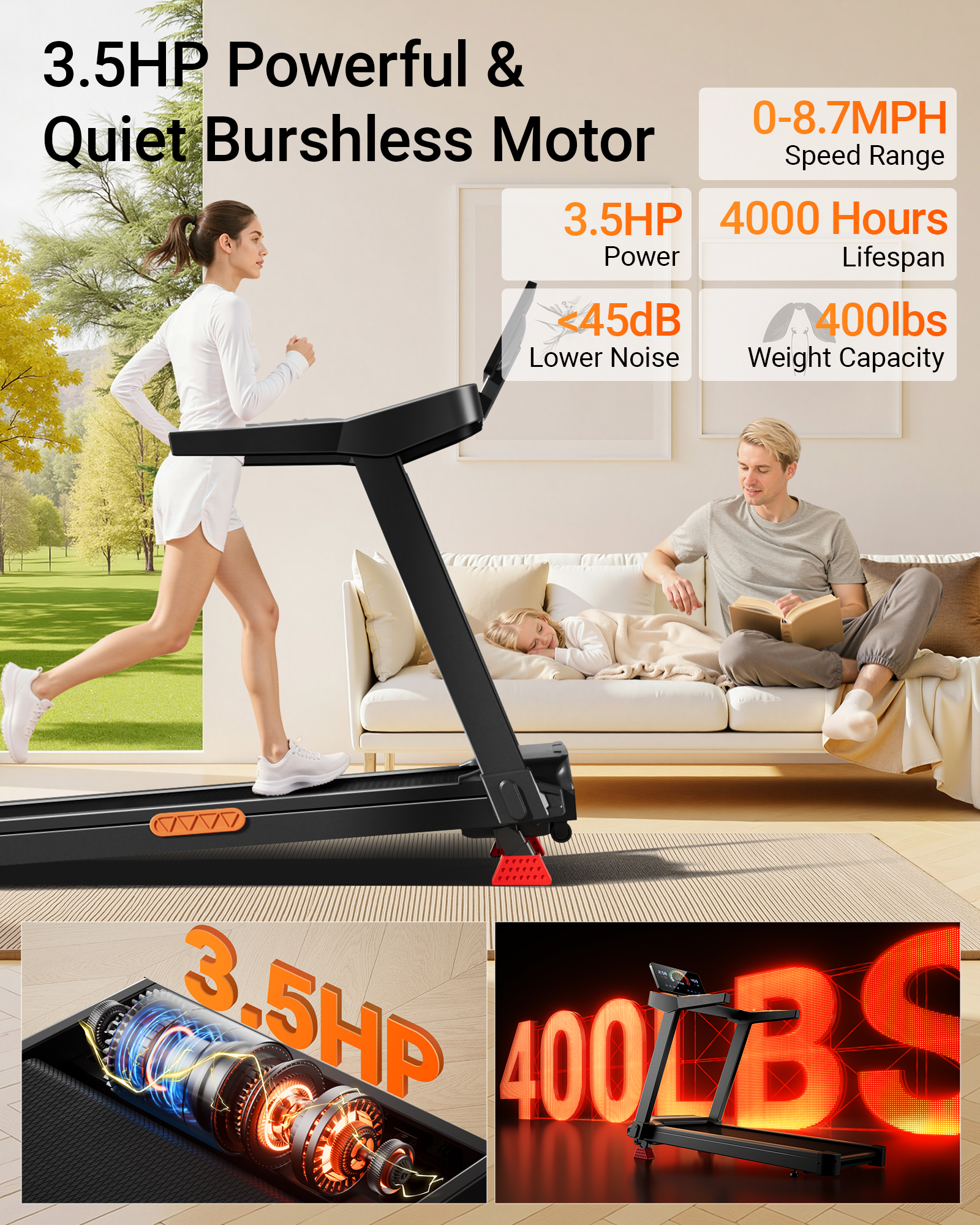 Umay L20 Foldable Treadmill with 20% Manual Incline, 8.7MPH & 400LBS Capacity