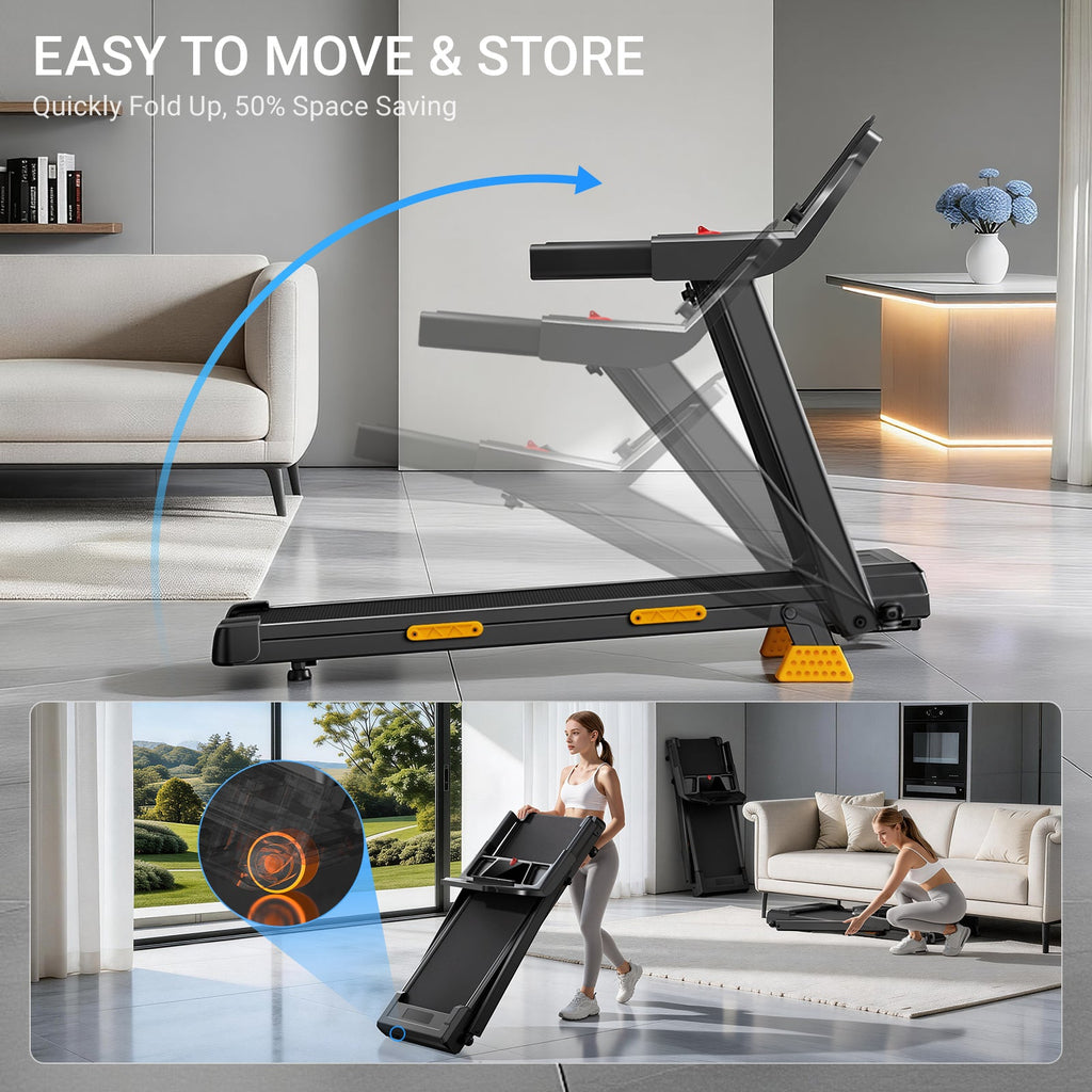 Umay SF20 Foldable Treadmill with Wider Three Screen & Holder, 15% Incline & MAX 7.2MPH (New Upgrade)