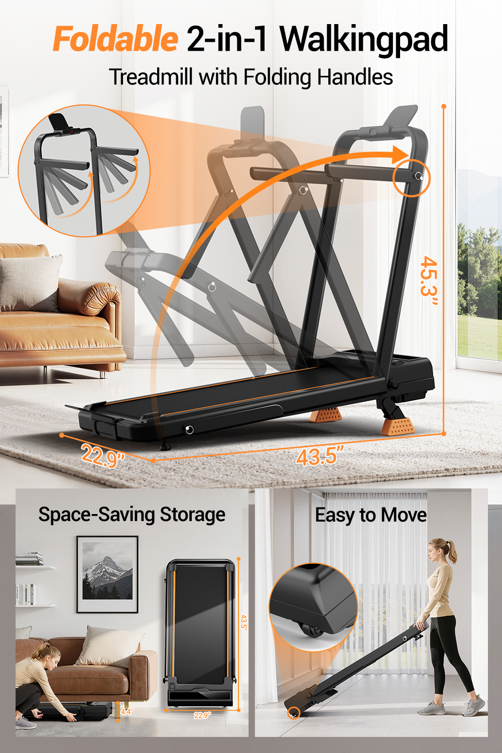 Umay X5F Folding 3-in-1 Portable Treadmill with 16% Incline Max 6.5MPH