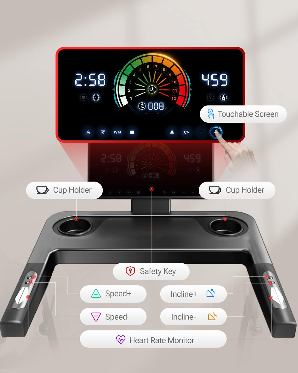 Umay L10 Foldable Treadmill 20% AUTO Incline with Pulse Sensors 8.7MPH